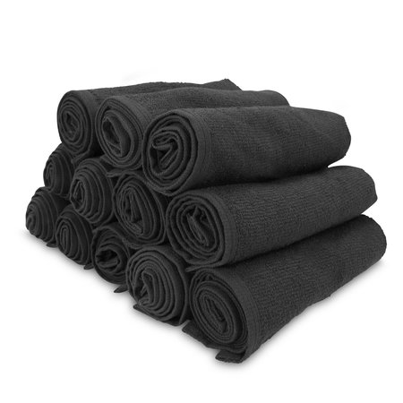 MONARCH Salon Towels 16 x 28 Black , 12PK BB-1628-3BLK